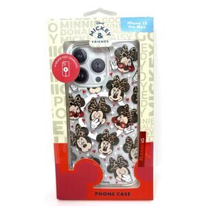 Disney Minnie Mouse iPhone 15 Pro Max Case Leopard Bow Glitter Skinny Dip NIP